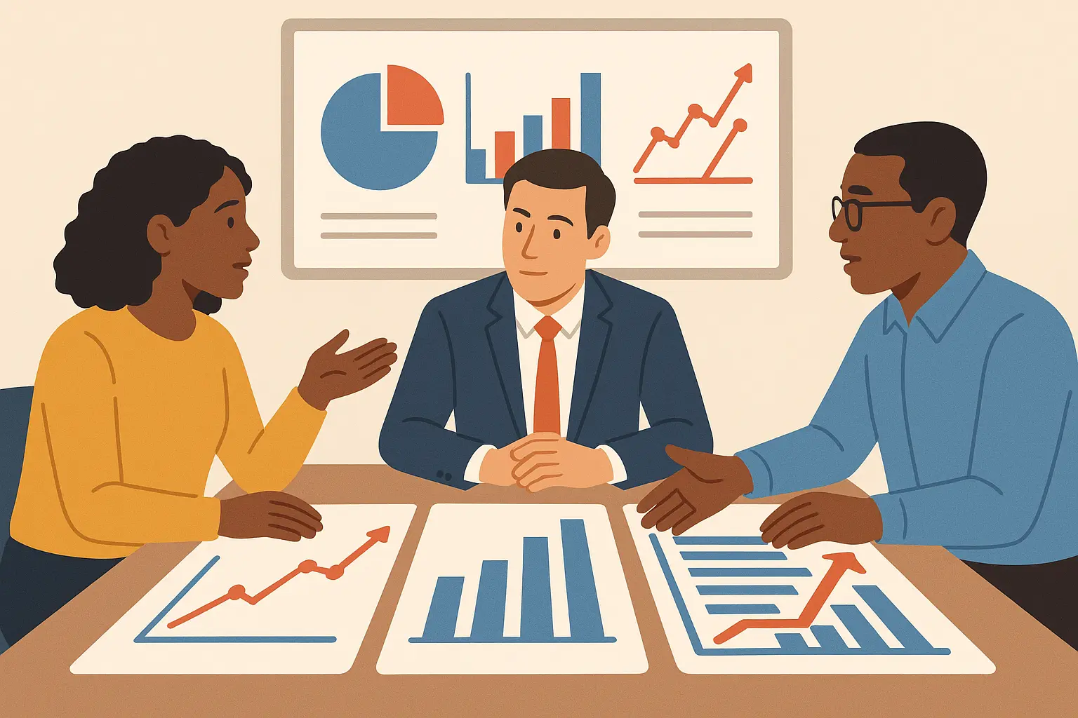 Professional presenting salary negotiation data to employer