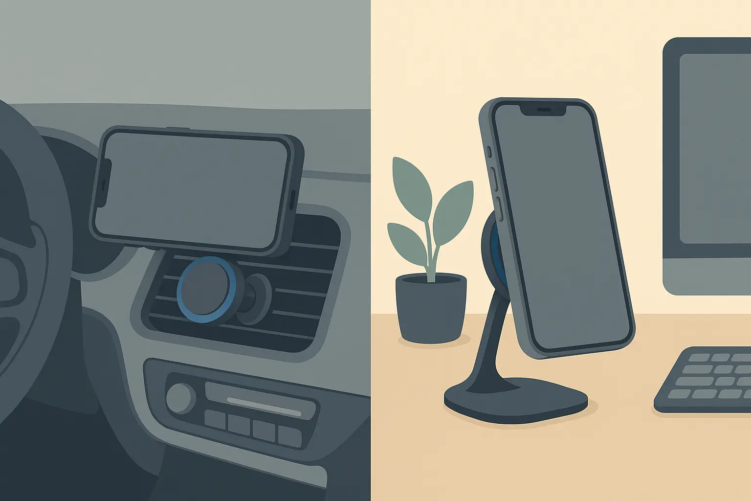 Magnetic phone mounting system in use