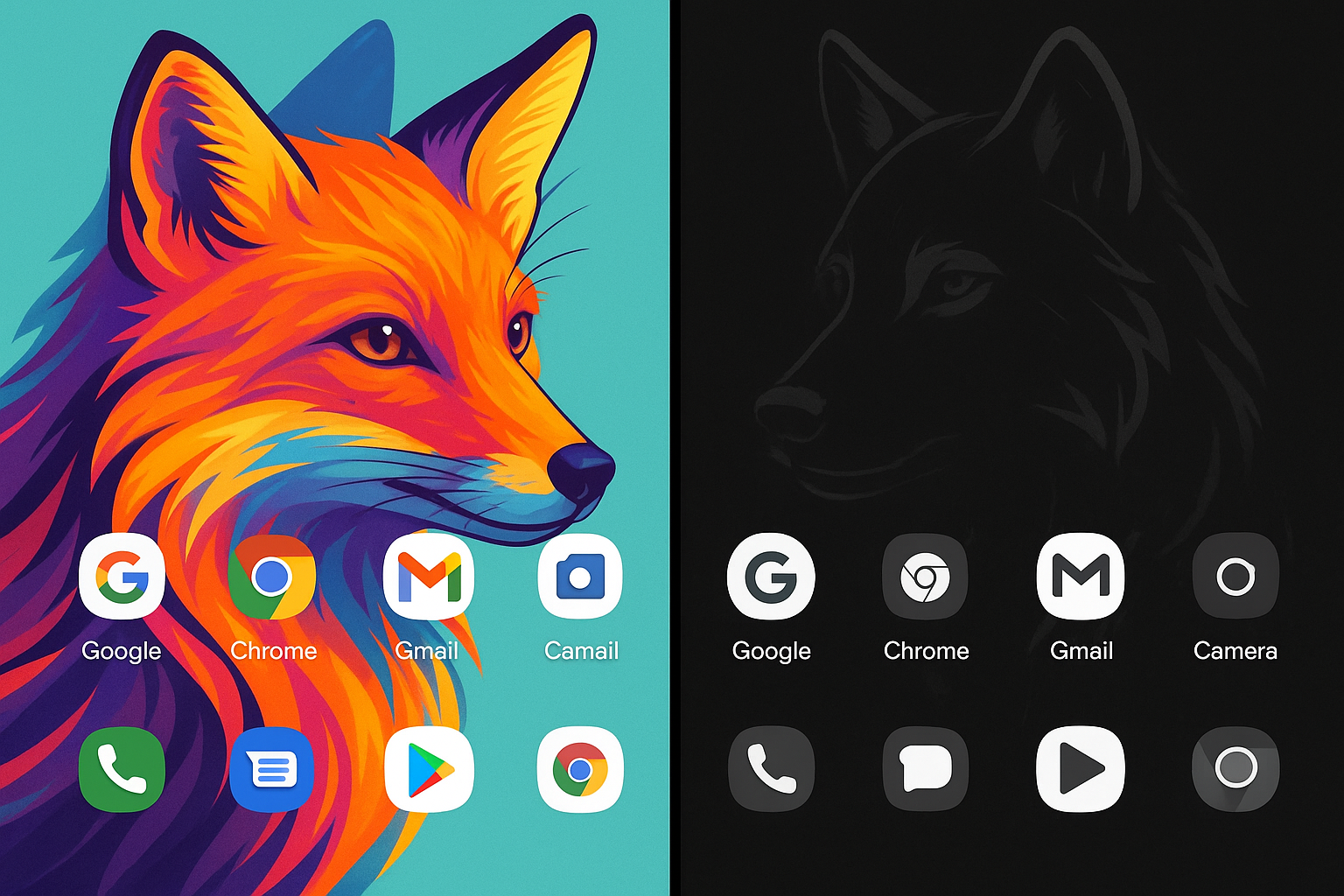 Phone screen showing balanced animal wallpaper with clear app icon visibility