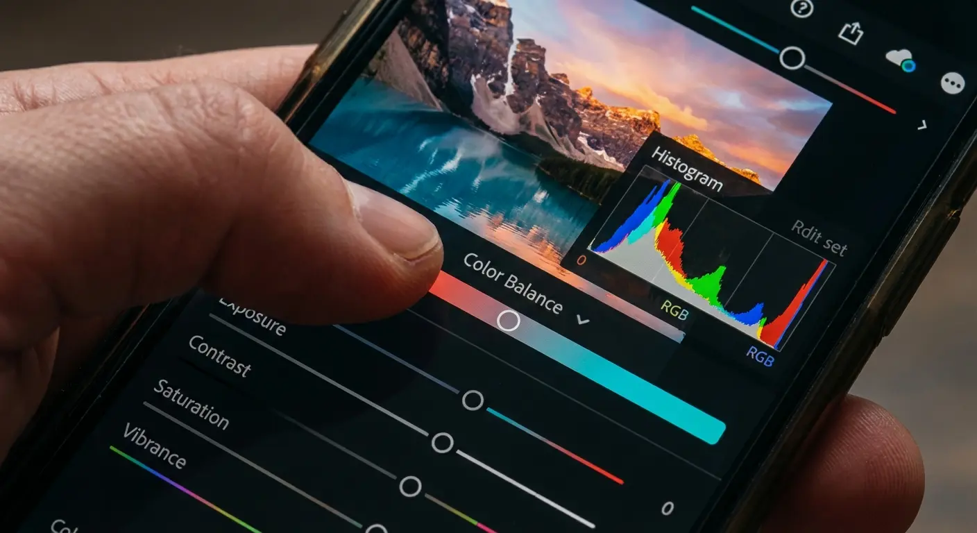 Adobe Lightroom mobile interface showing photo editing tools