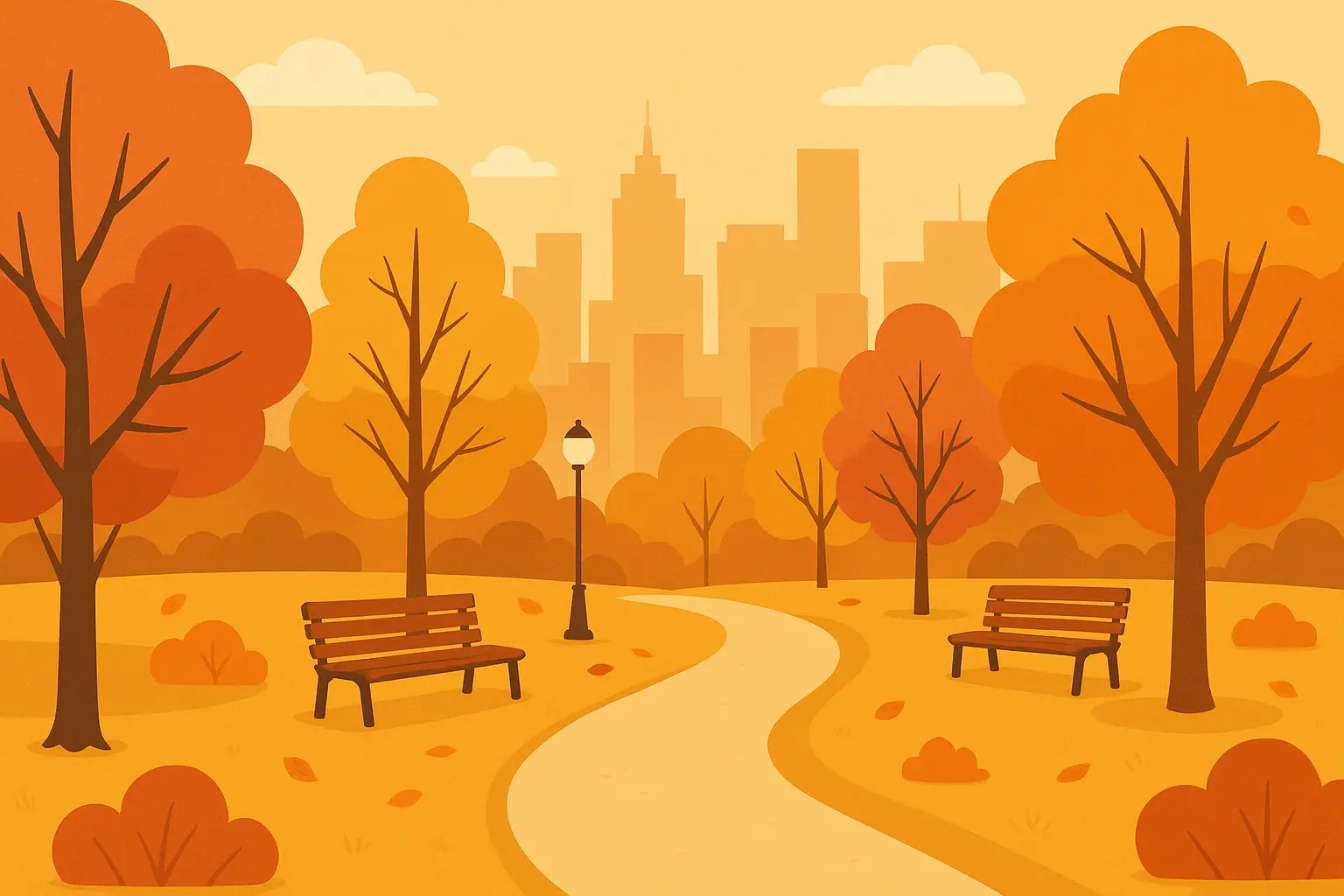 Urban autumn scene with fall foliage in city setting
