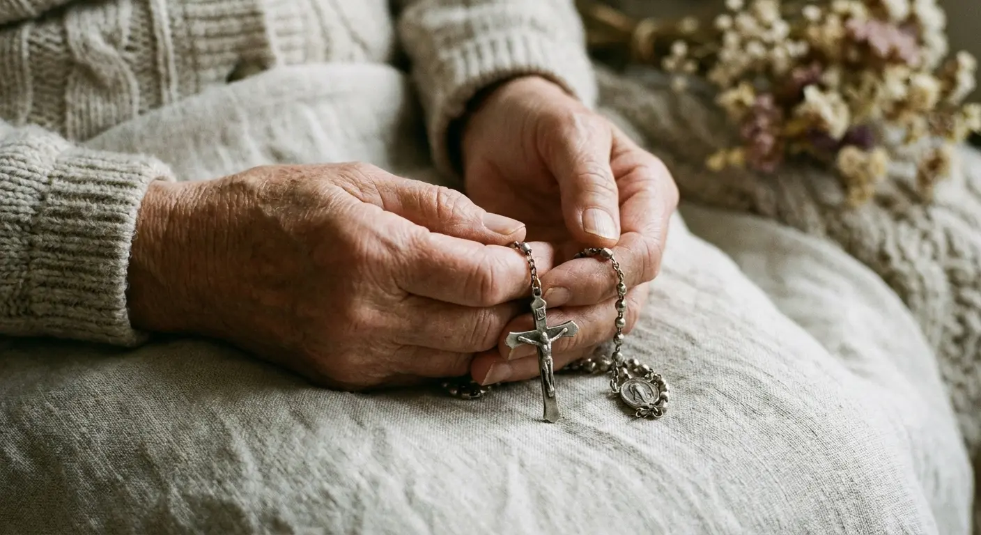 Hands holding a rosary reflecting faith and devotion