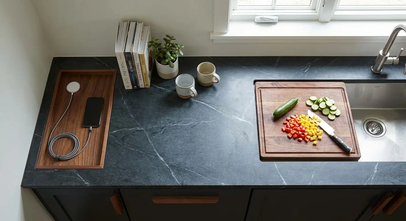 Magnetic phone mount keeping device away from kitchen water sources