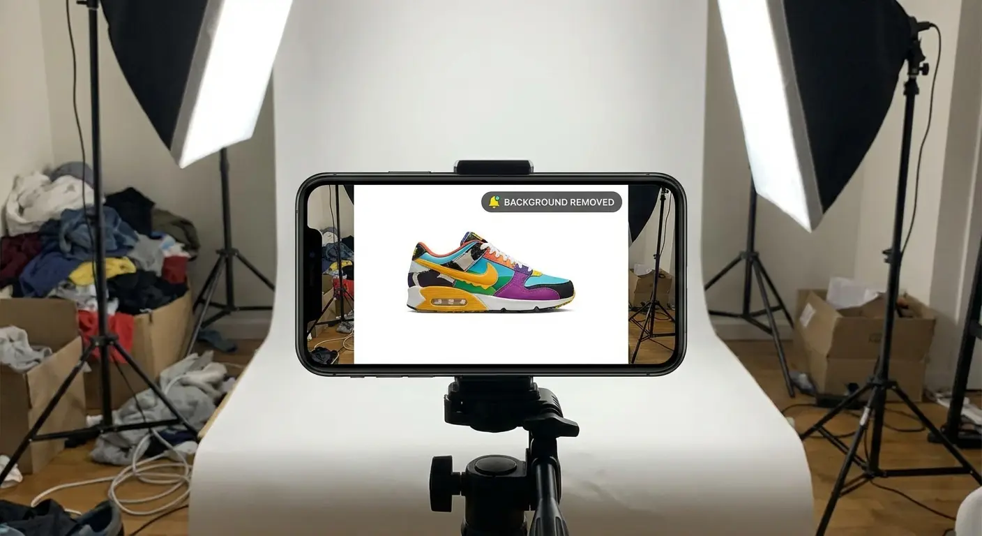 Photoroom removing the background from a sneaker photo