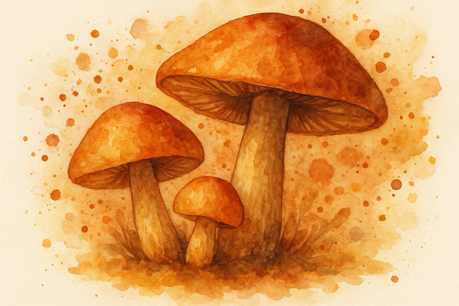 Watercolor mushroom art with flowing organic textures