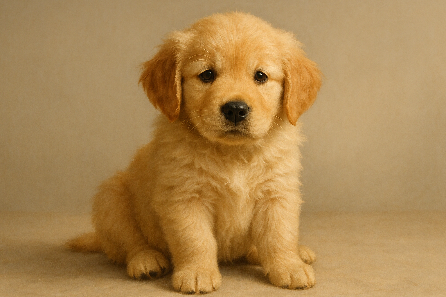 Adorable golden retriever puppy with soft, warm lighting