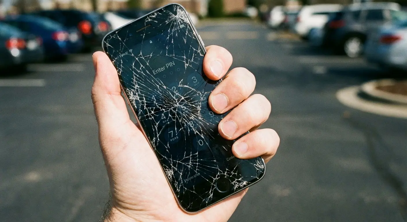 Cracked smartphone screen damage security risk