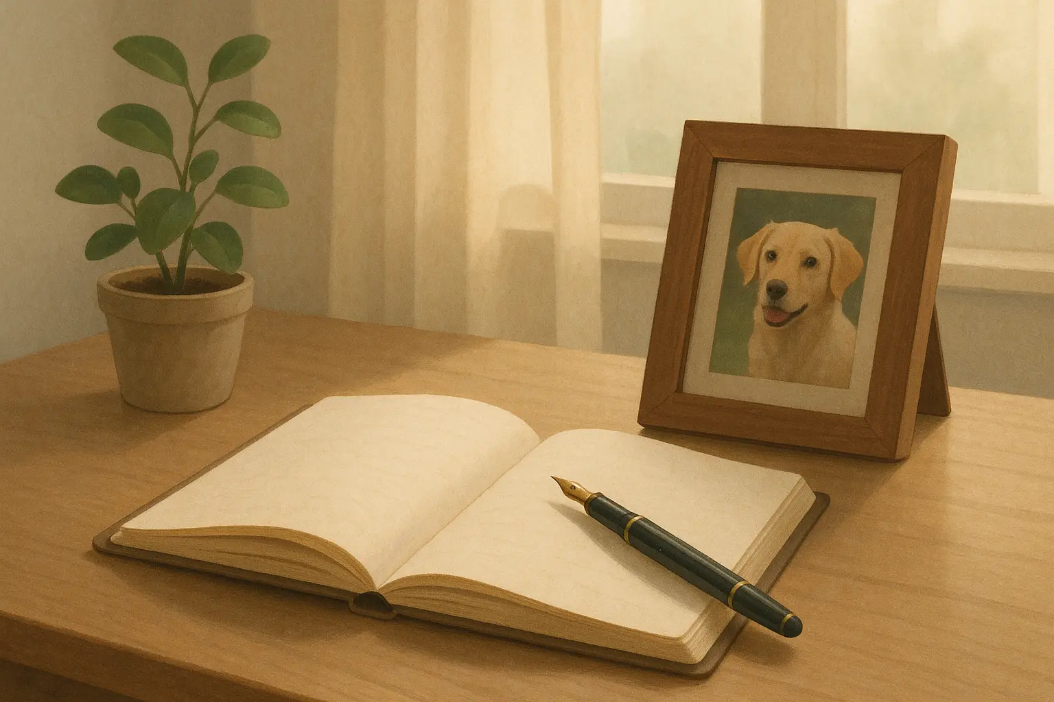Memorial card with dog photo and heartfelt message