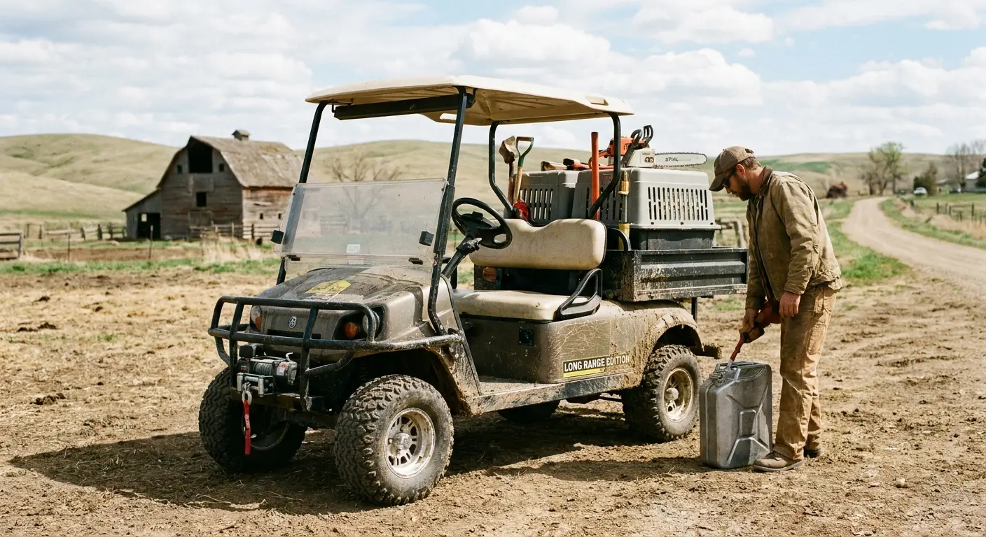 Gas-powered golf cart on property