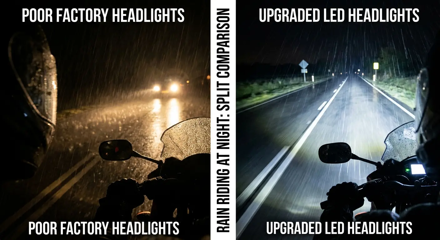 Motorcycle headlight beam pattern comparison