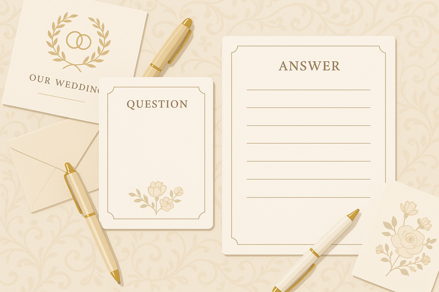 Couple trivia game cards and answer sheets