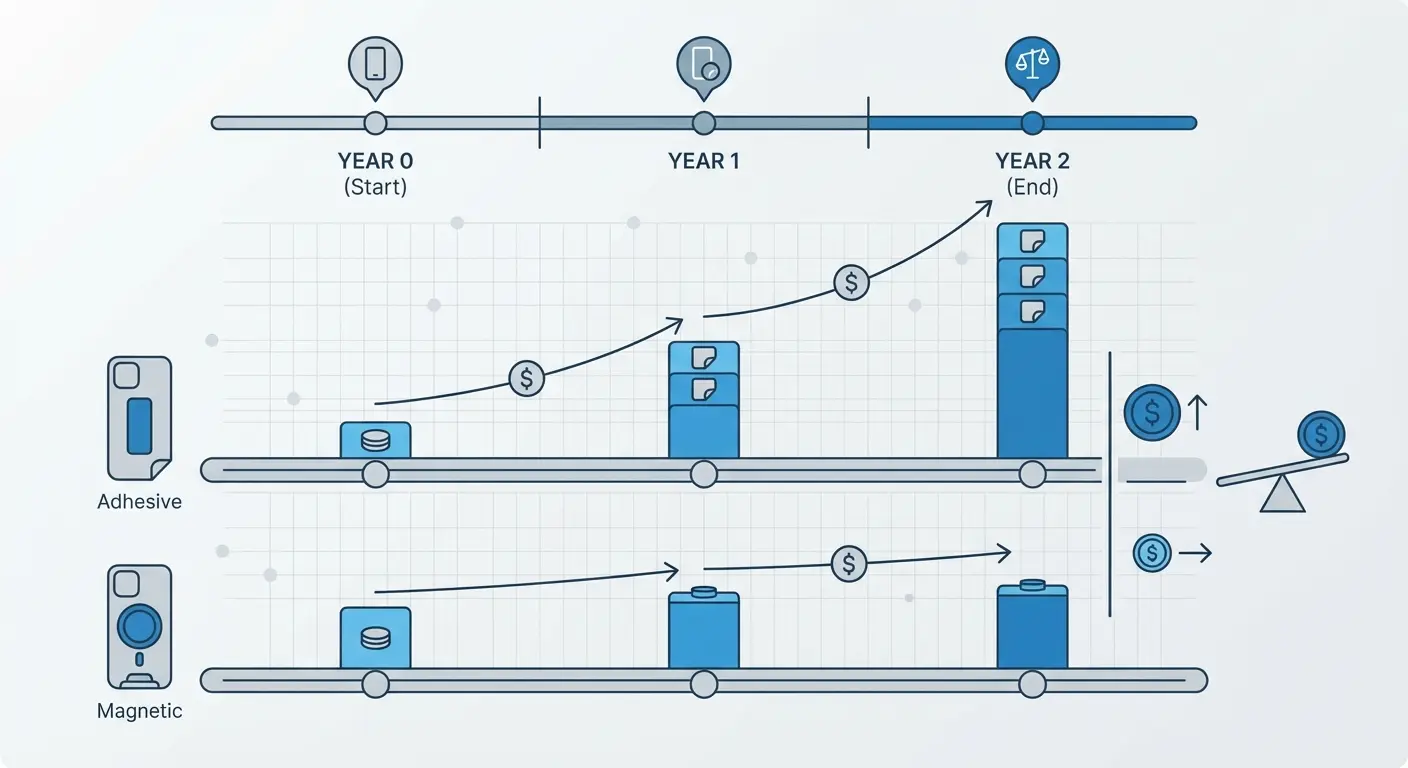 Cost comparison between adhesive and magnetic grips