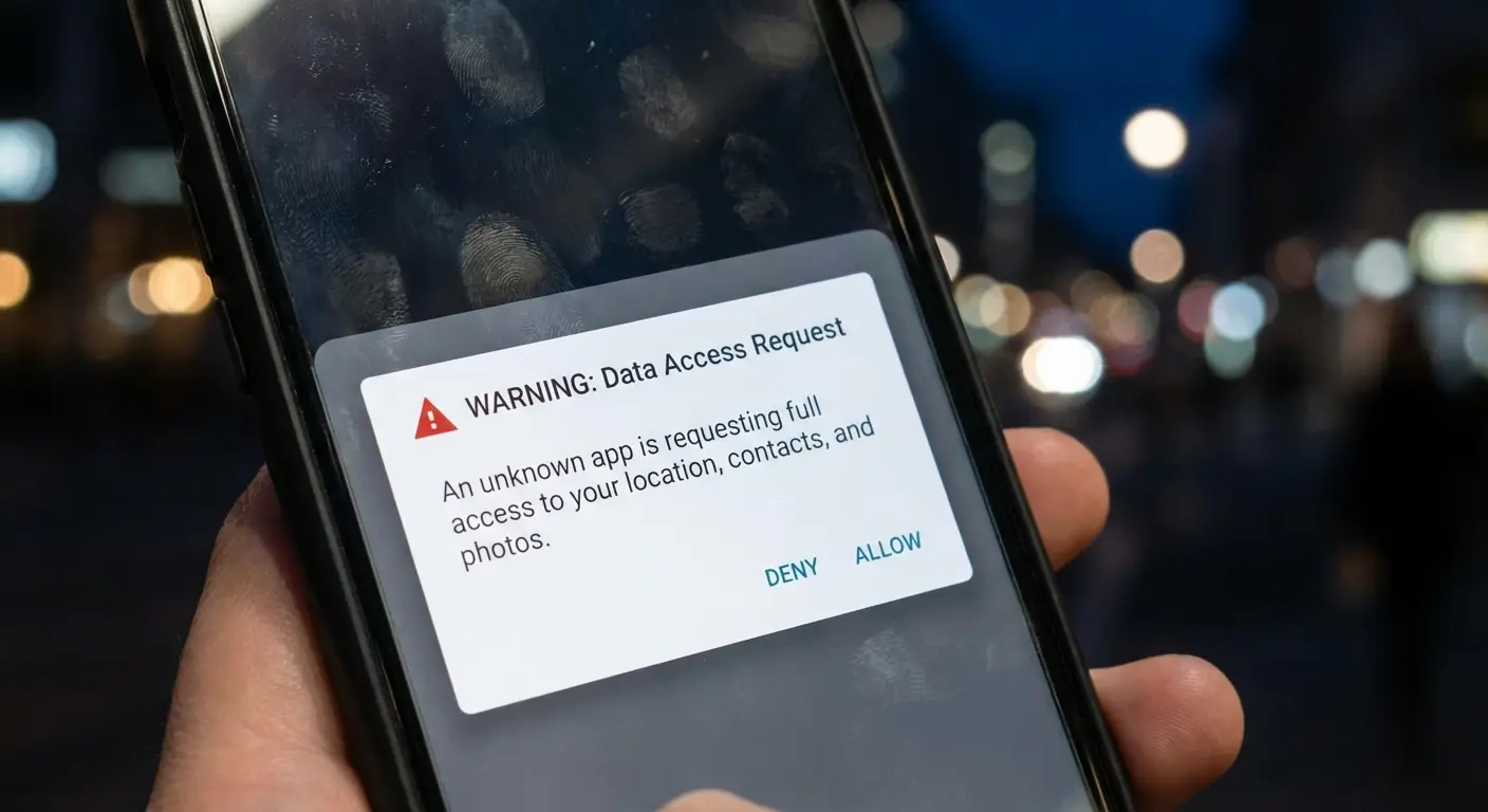 Person holding a smartphone with a flashlight app active