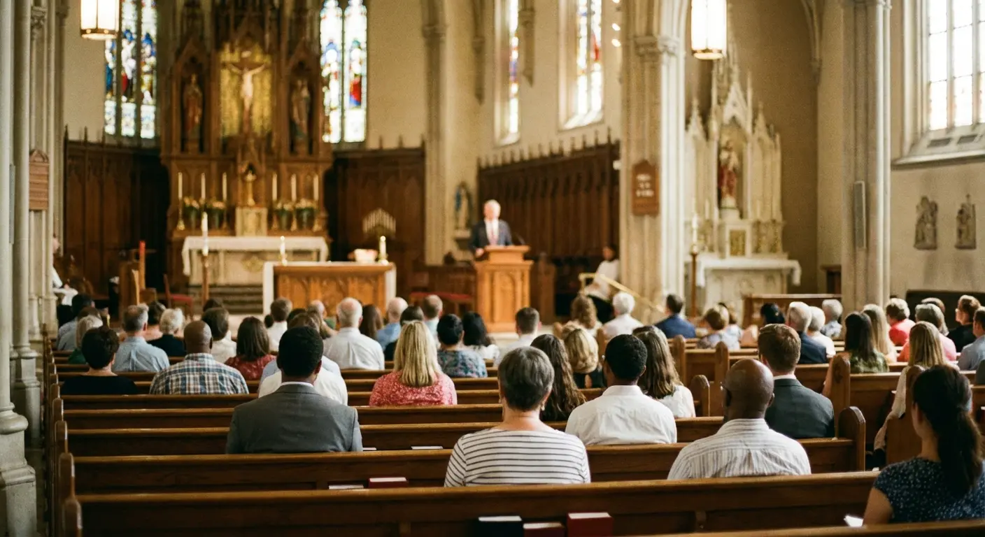 Interior of a funeral venue with flowers