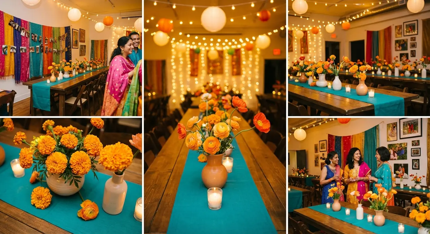 Colorful table settings and floral arrangements for a celebration of life