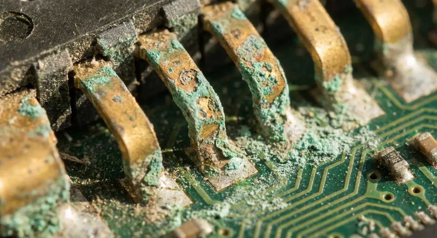 Corroded charging port contacts close-up