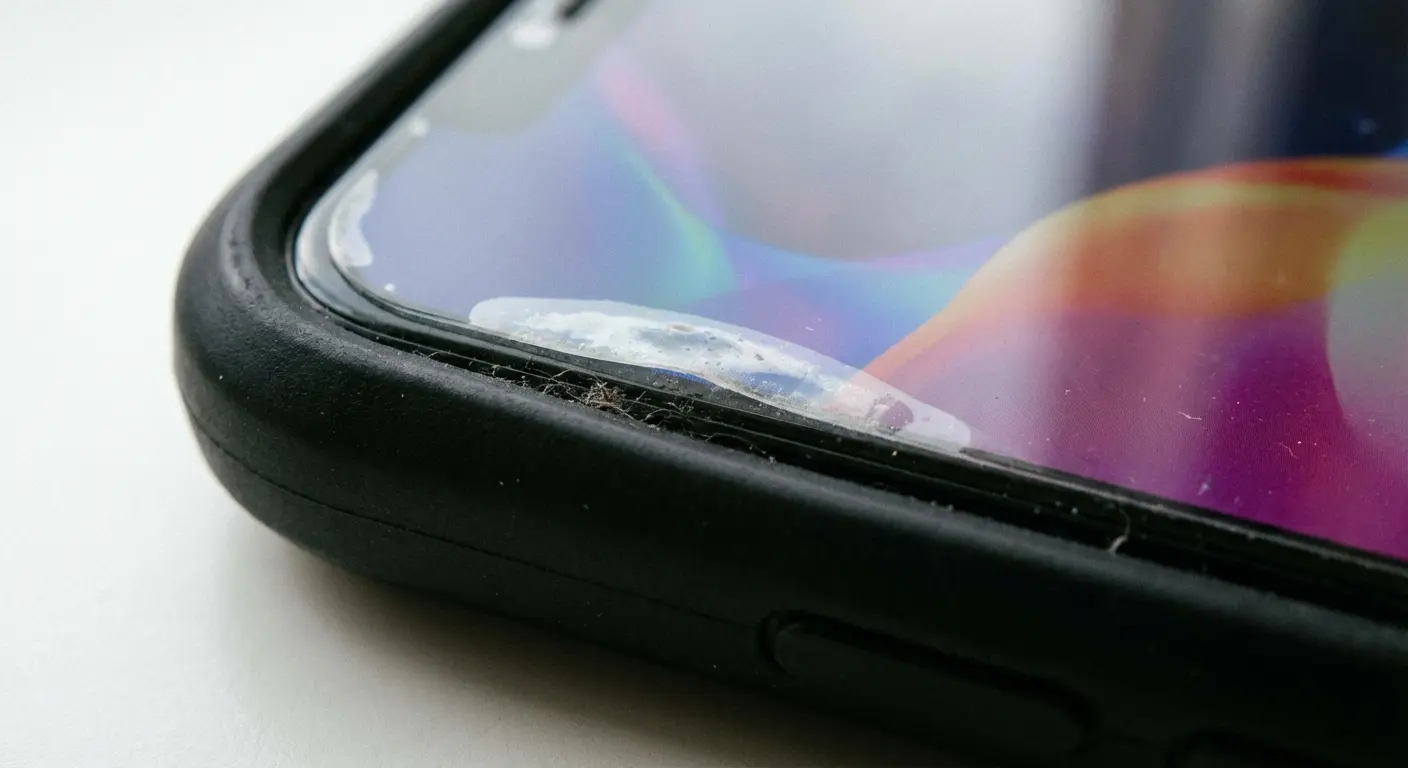 Screen protector installation comparison showing different application methods and results