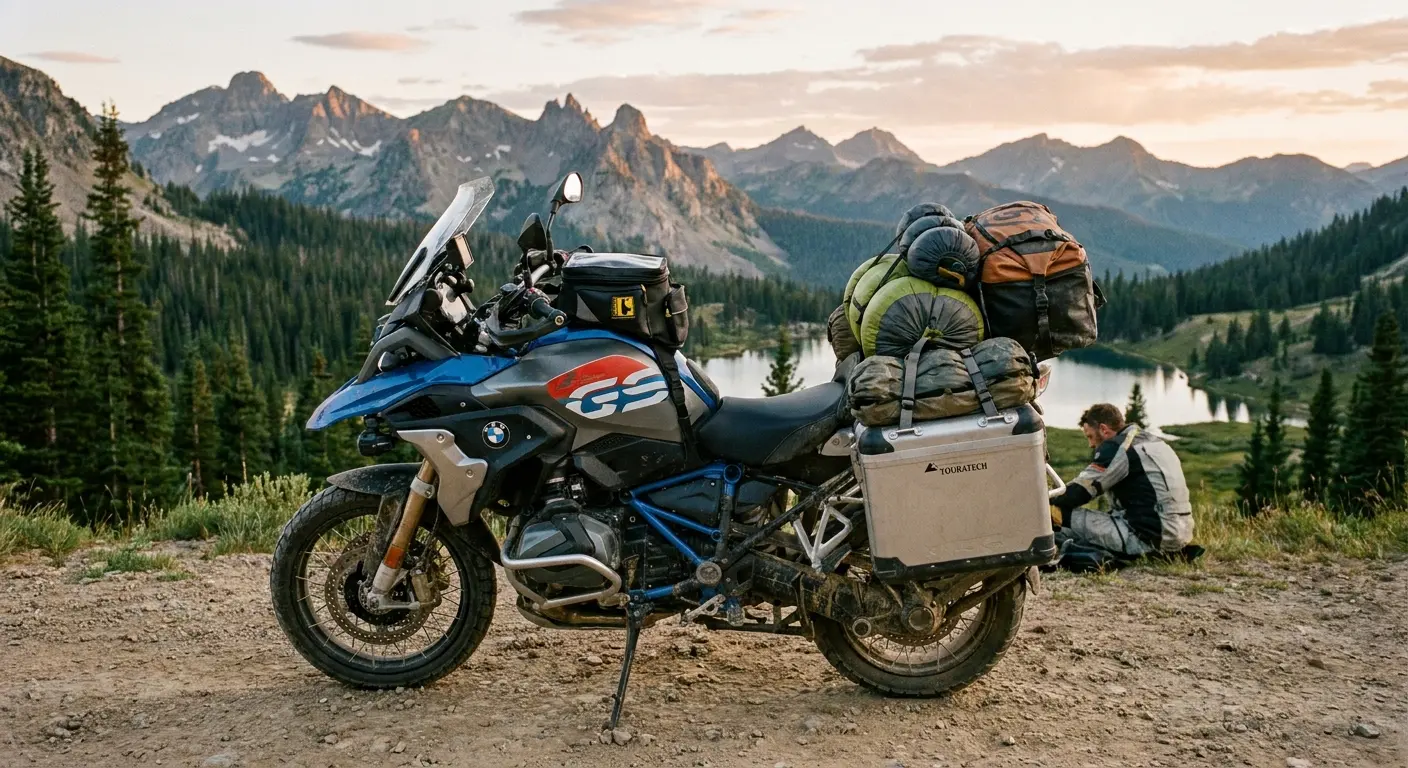 Touring motorcycle with optimized luggage setup