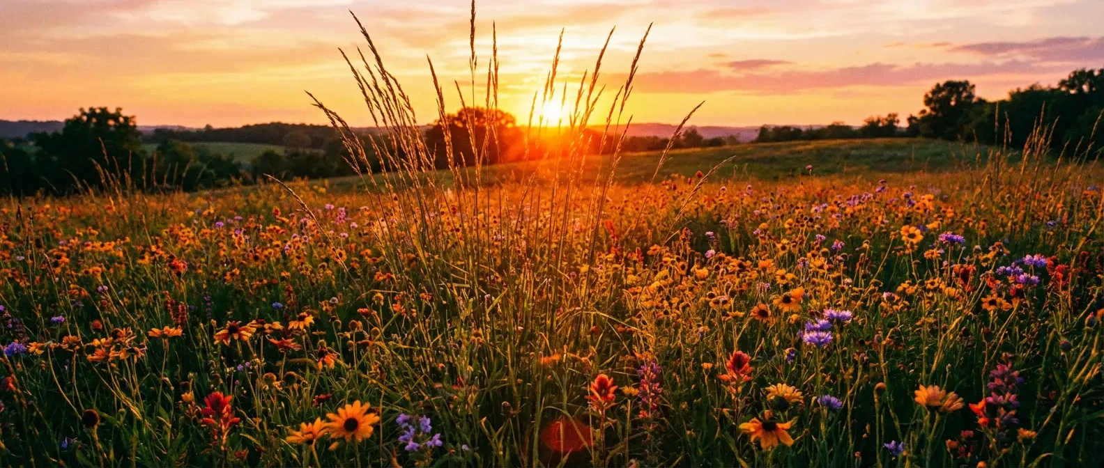 The Golden Hour Horizon wildflower meadow wallpaper