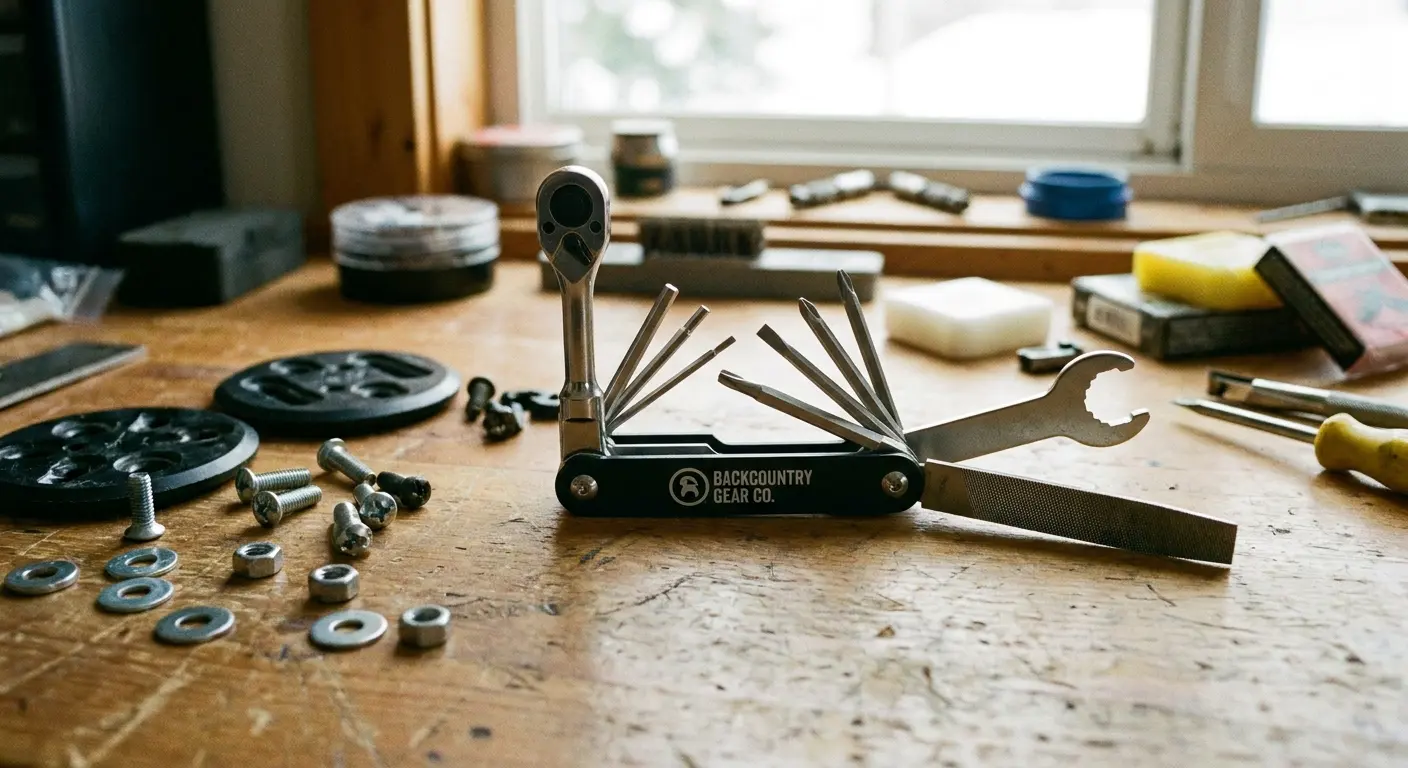 Snowboard maintenance multi-tool with accessories