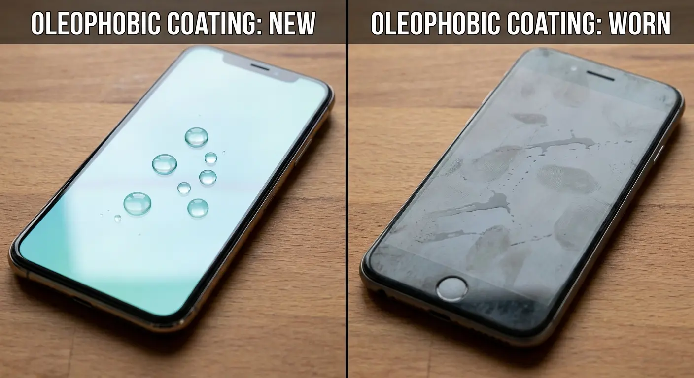 Oleophobic coating interference with glove conductivity
