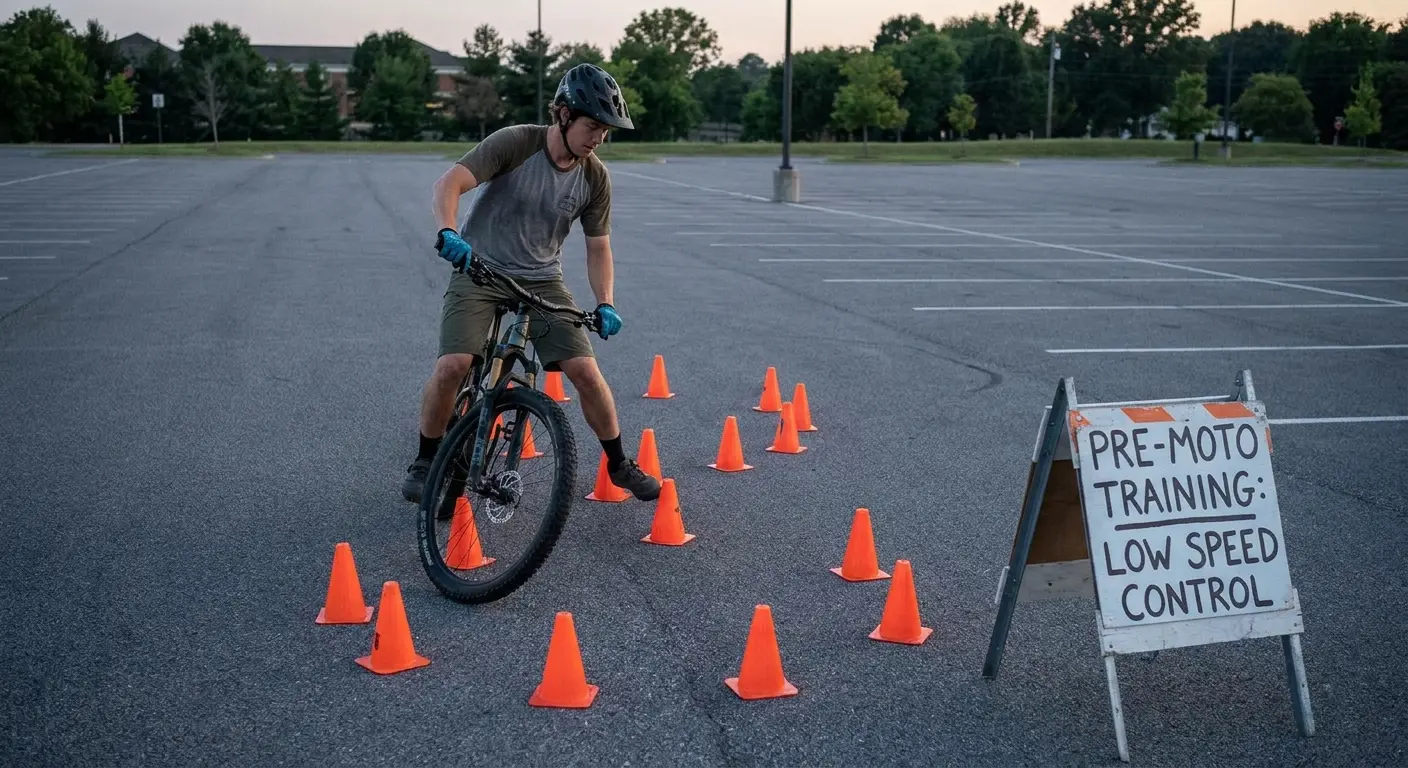 Bicycle balance practice for motorcycle training