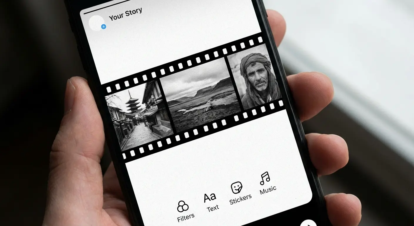 Unfold app showing a minimalist story layout