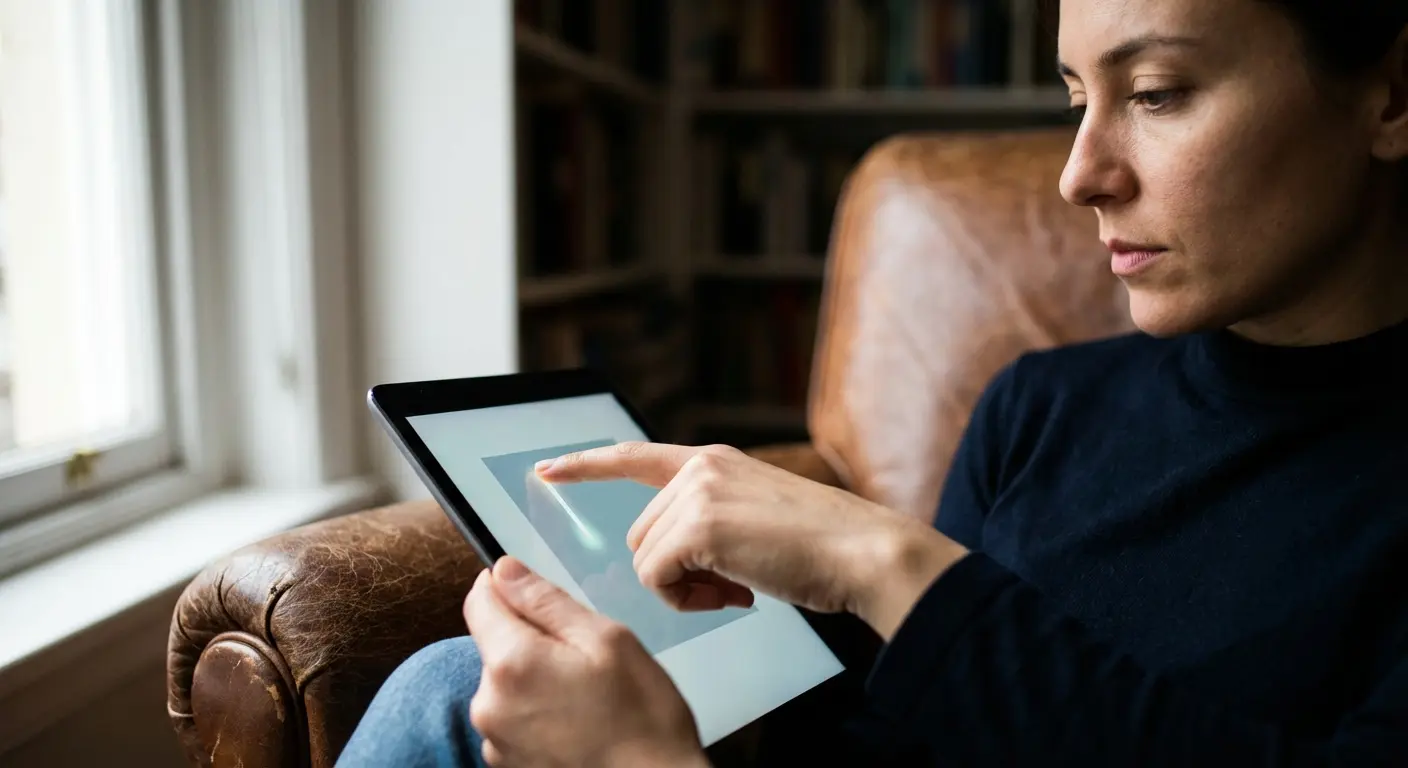 A user interacting with text on a tablet