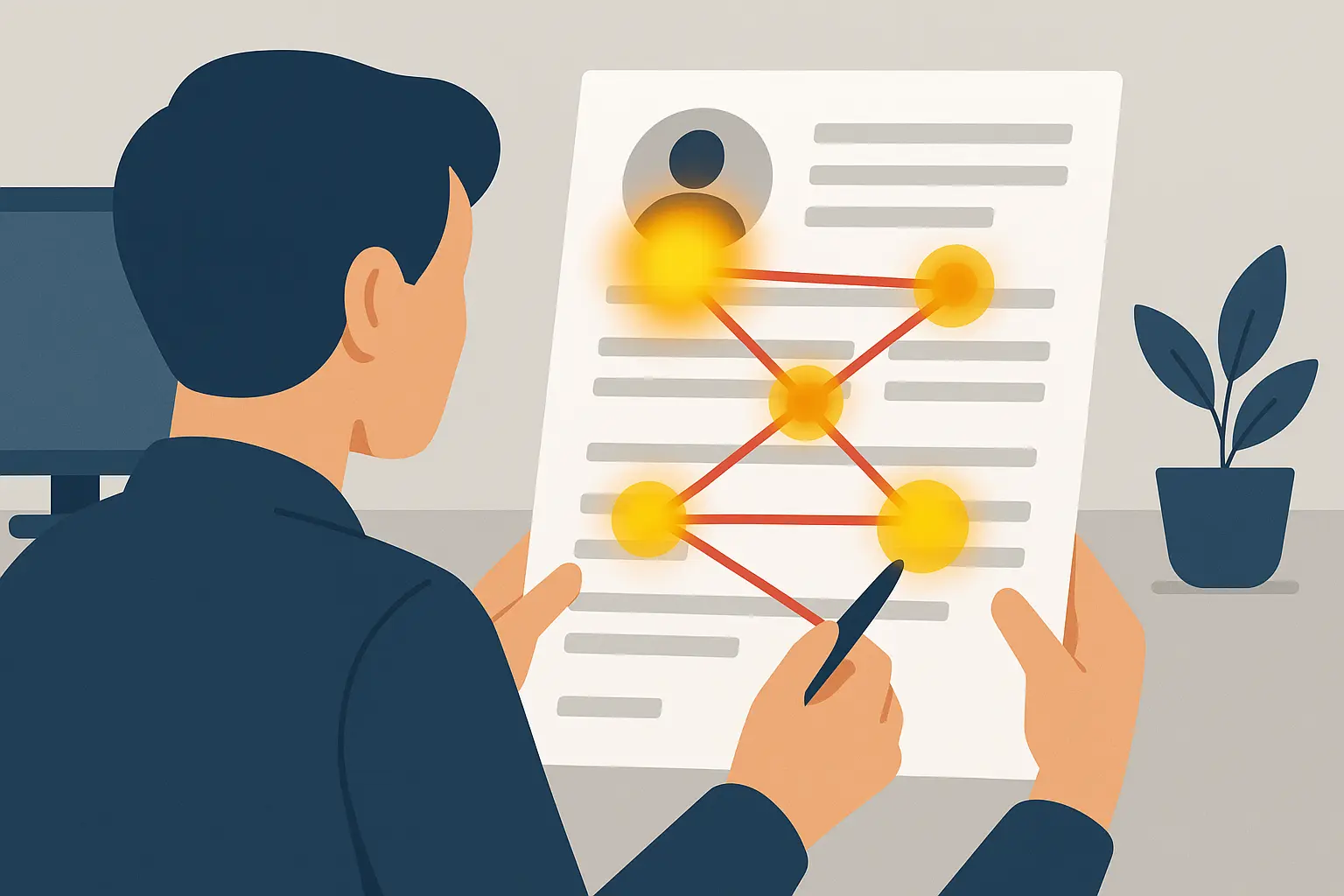 Recruiter reviewing multi-page resume