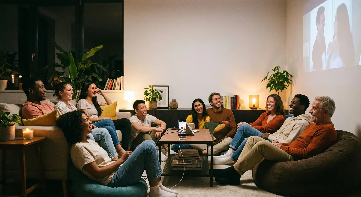 Phone displaying content on large screen