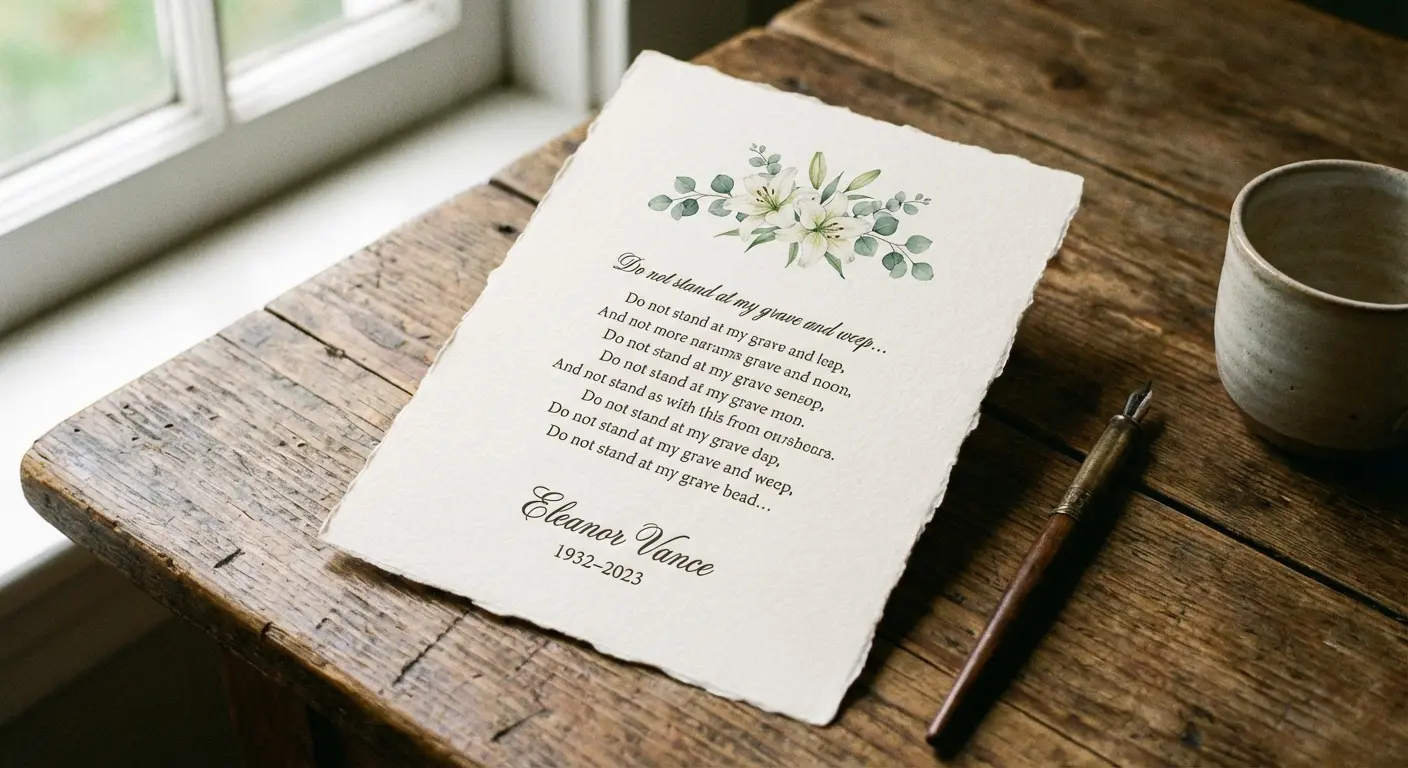 Printed funeral program containing a poem