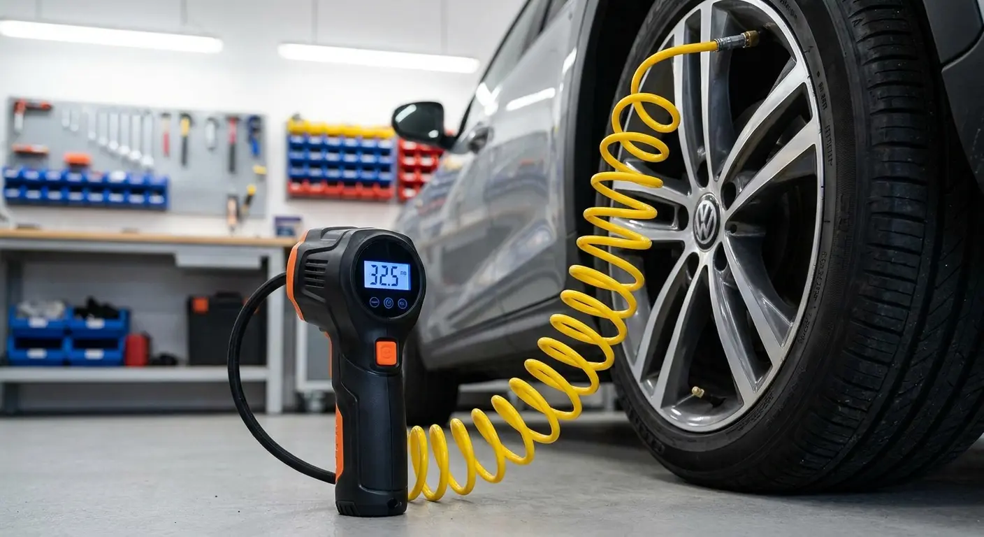Digital tire pressure gauge and air compressor
