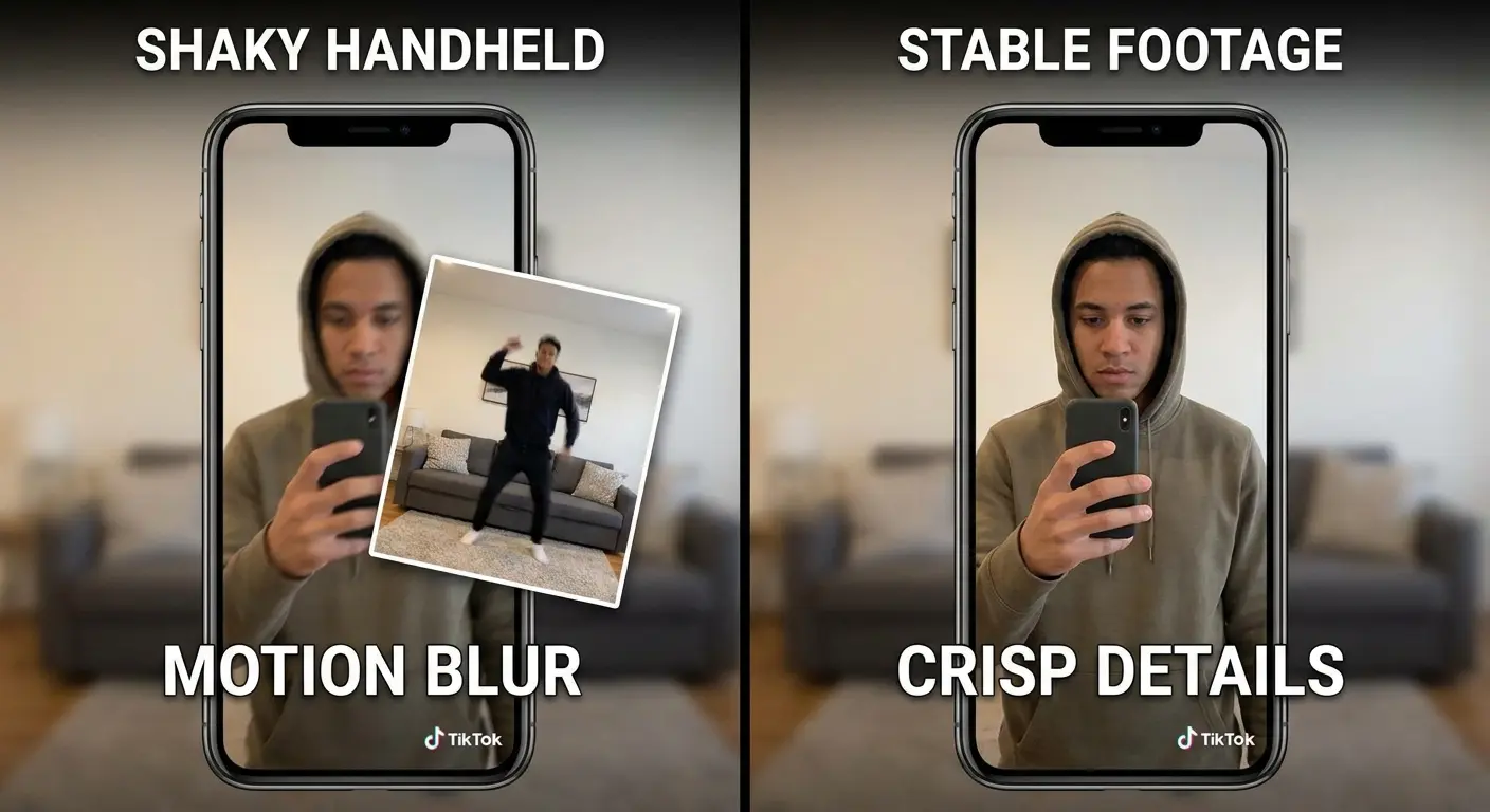 Phone stability comparison showing steady vs shaky footage