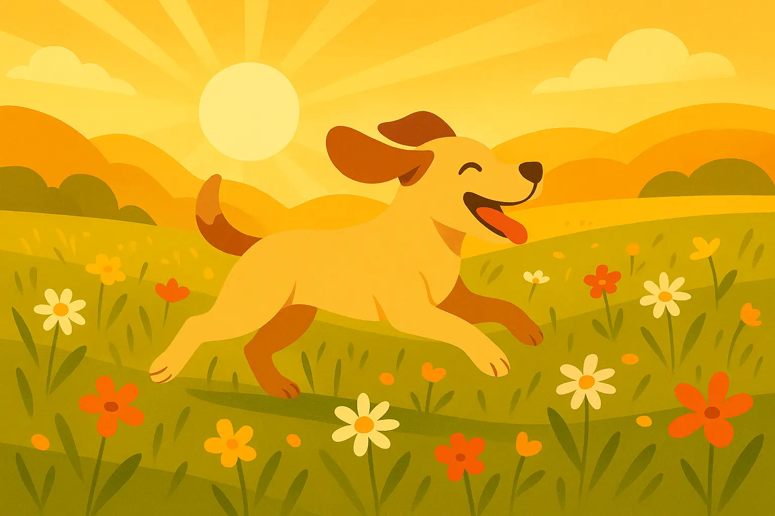 Happy dog playing in a sunny garden
