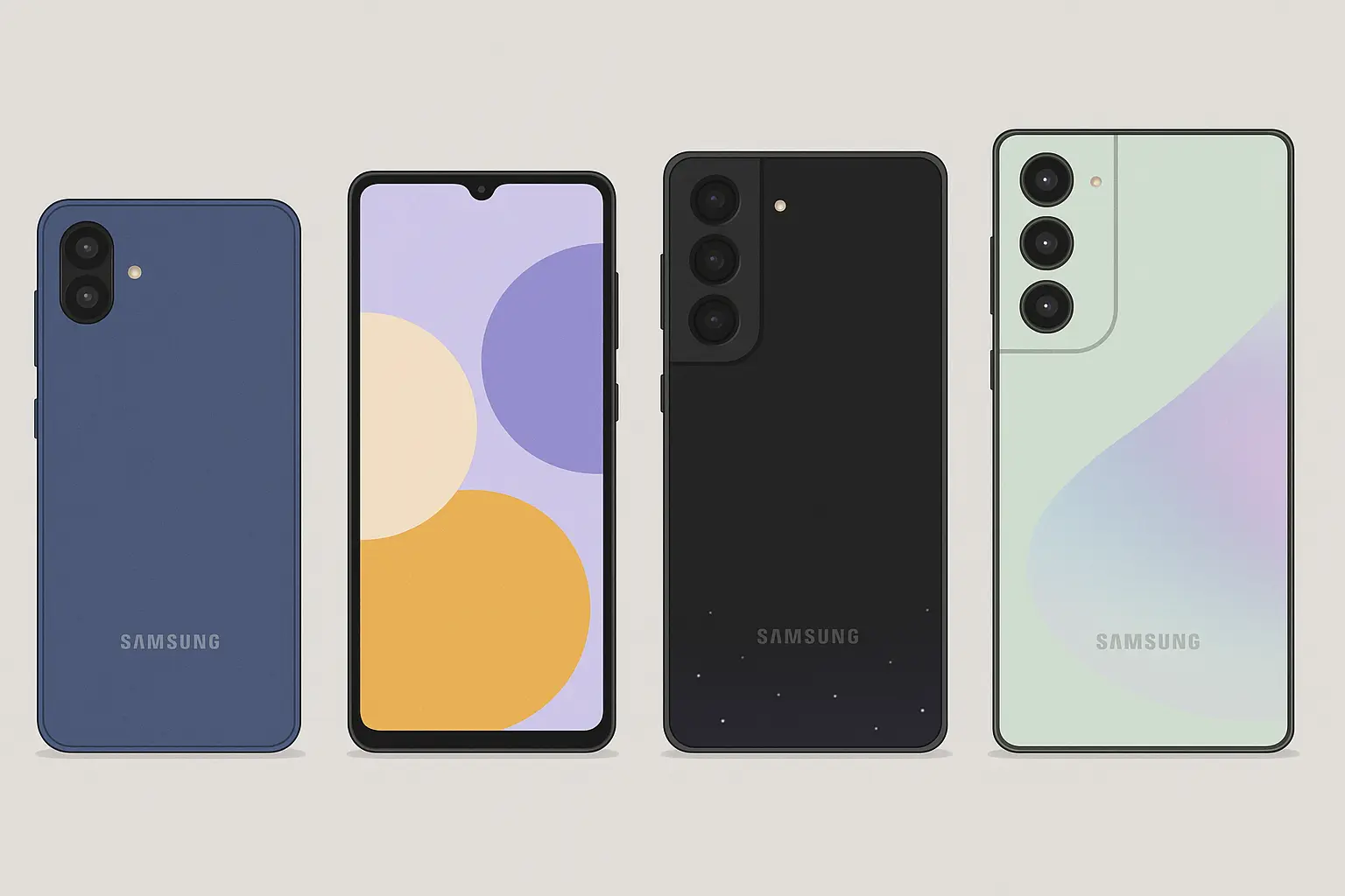 Samsung Galaxy phone lineup showing various models