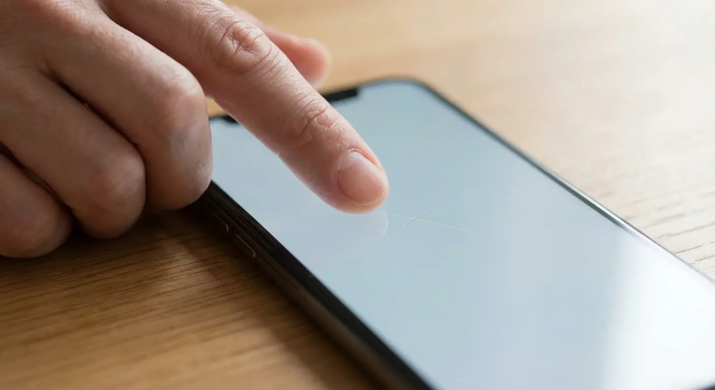 Fingernail test on scratched phone screen