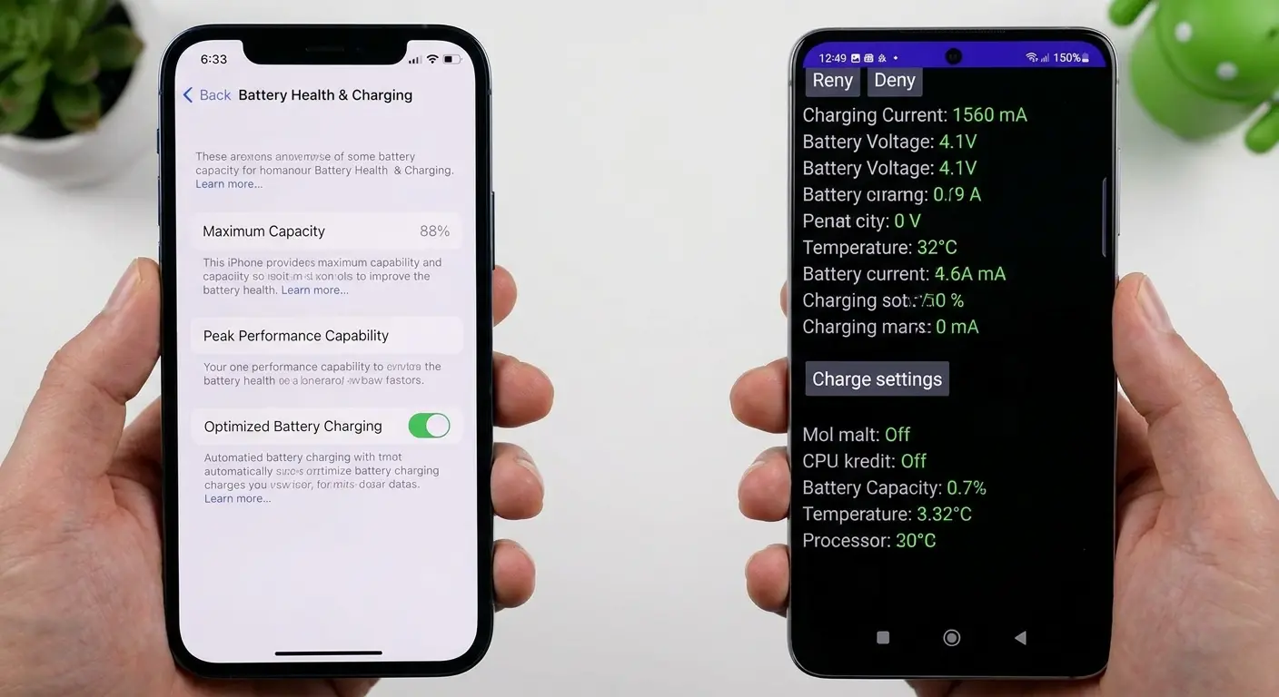Phone diagnostic screen showing battery statistics