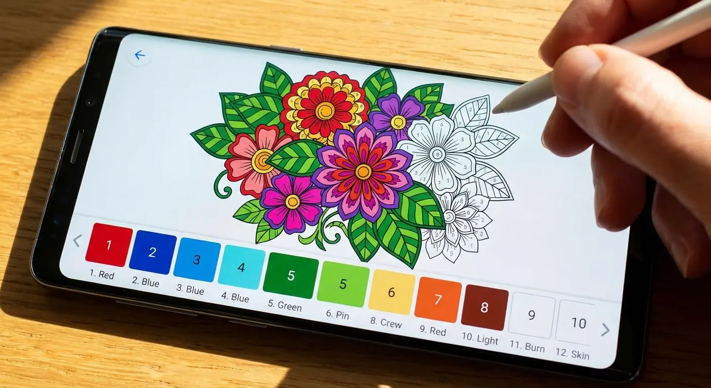 Happy Color app interface showing color by number features