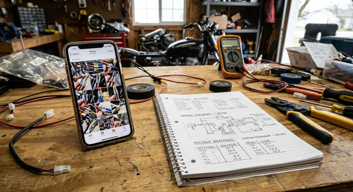 Motorcycle electrical system documentation photos