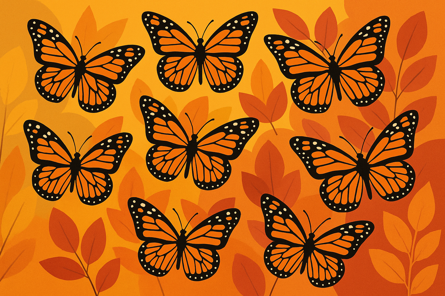Autumn monarch butterfly migration scene