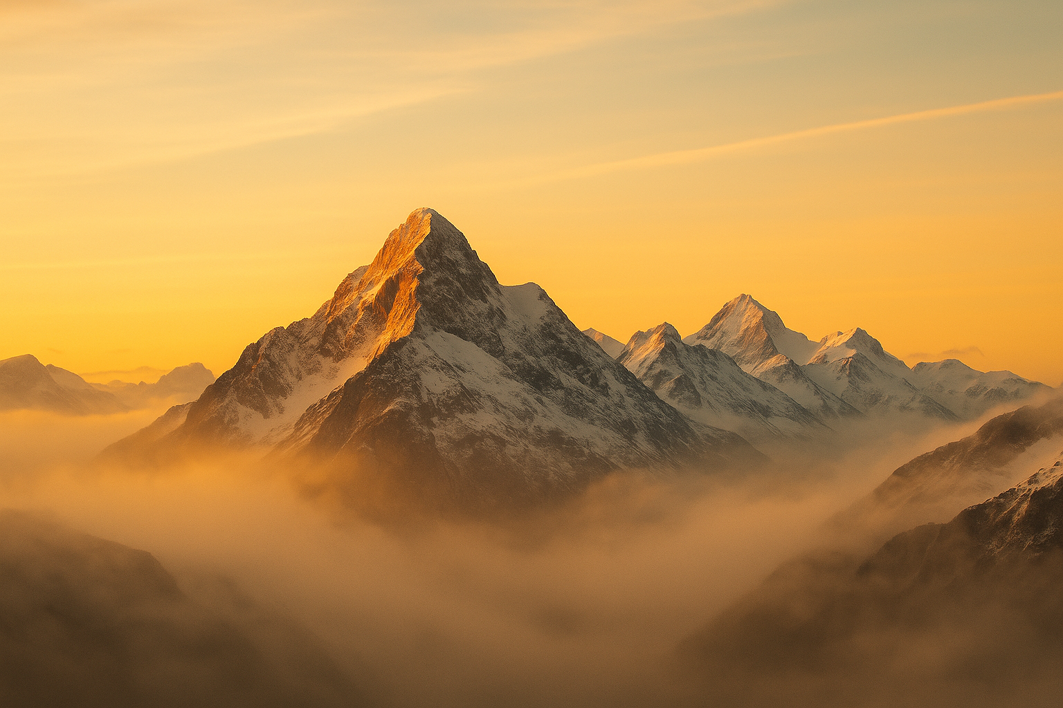 Misty mountain peaks at dawn wallpaper