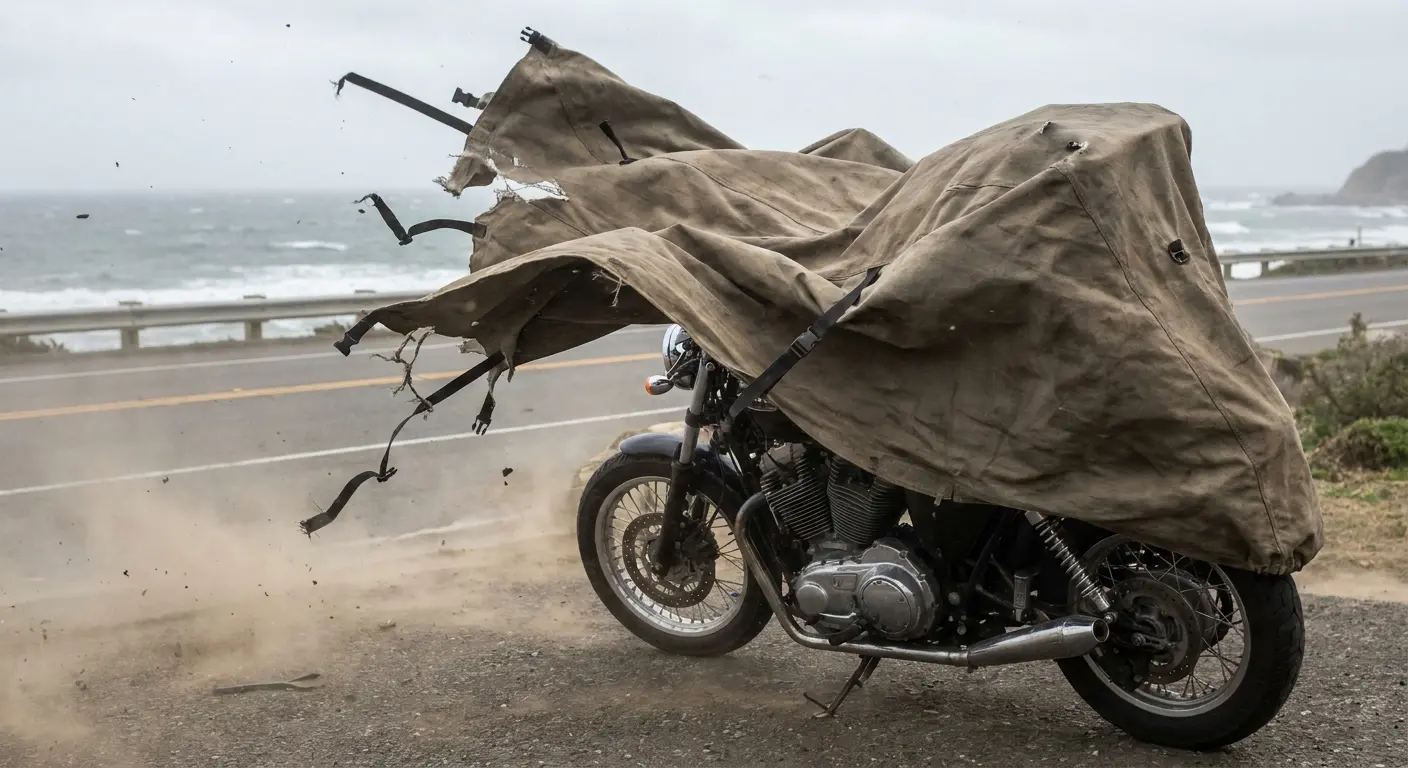 Motorcycle cover failing in wind