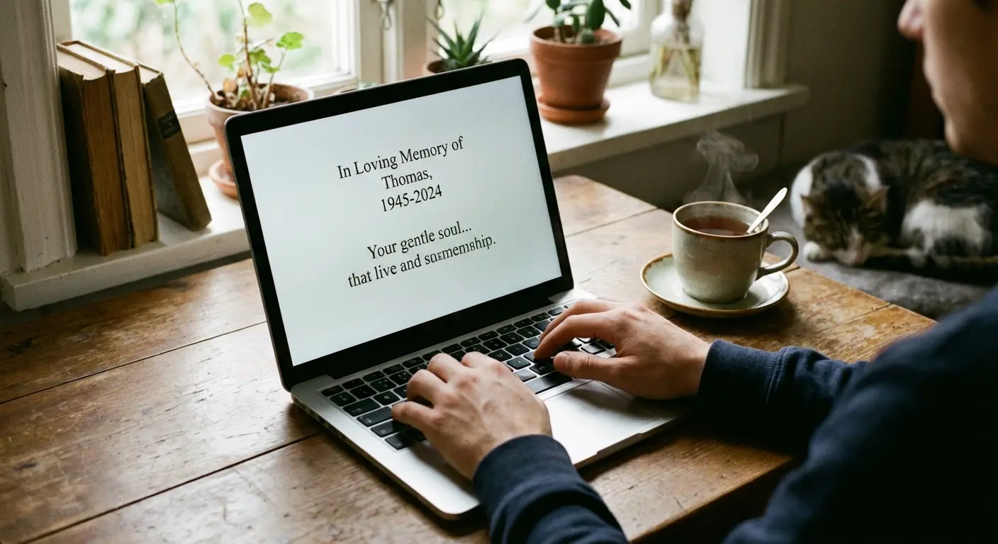 Person writing a eulogy using a generator tool