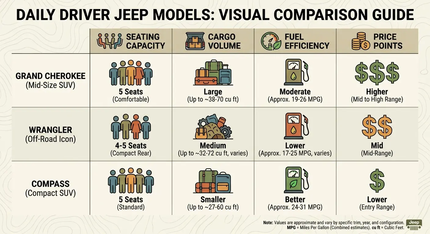Jeep daily driver lineup comparison