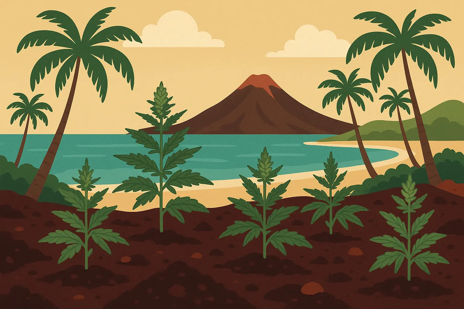 Maui Wowie strain buds with tropical background