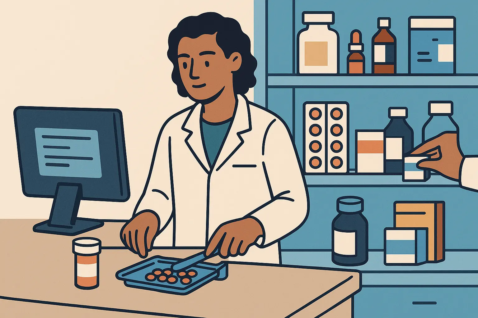 Pharmacy technician performing daily responsibilities and core job duties
