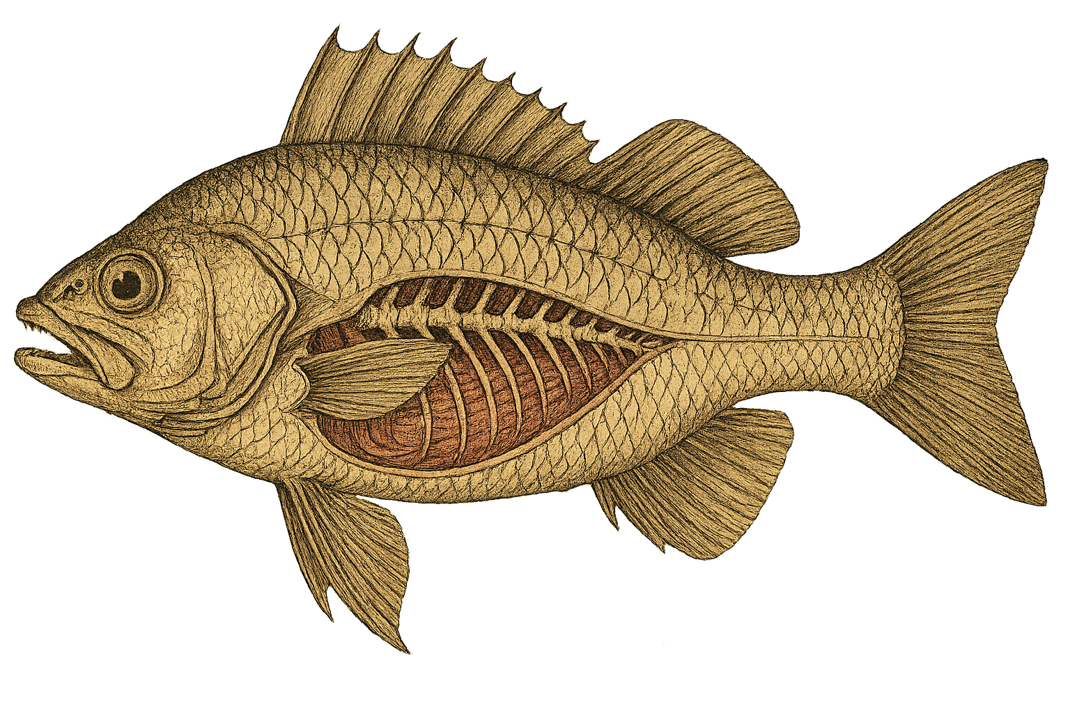Vintage scientific fish illustration showing detailed anatomical drawing in classic natural history style
