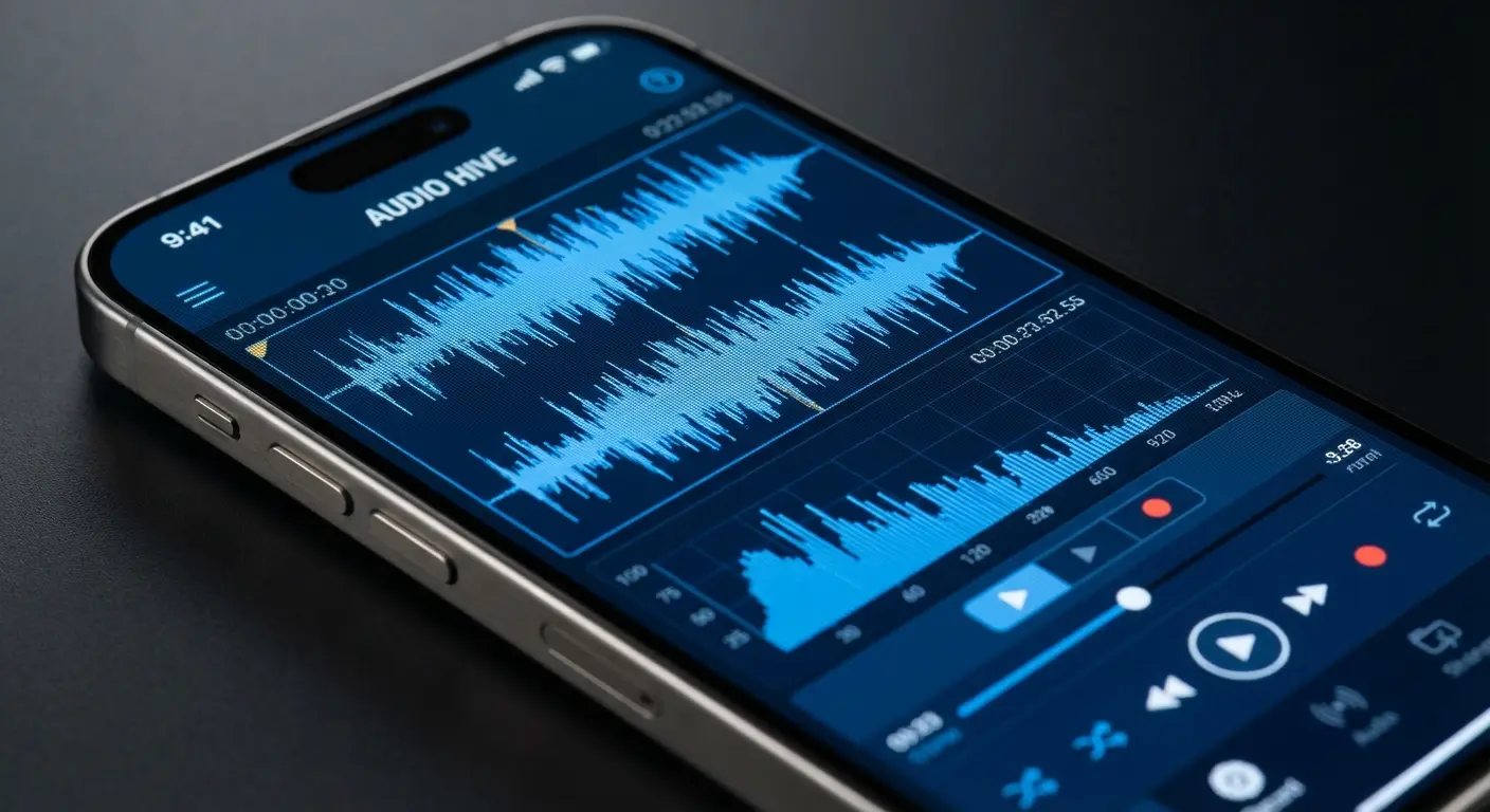 Close up of iPhone screen displaying audio waveforms