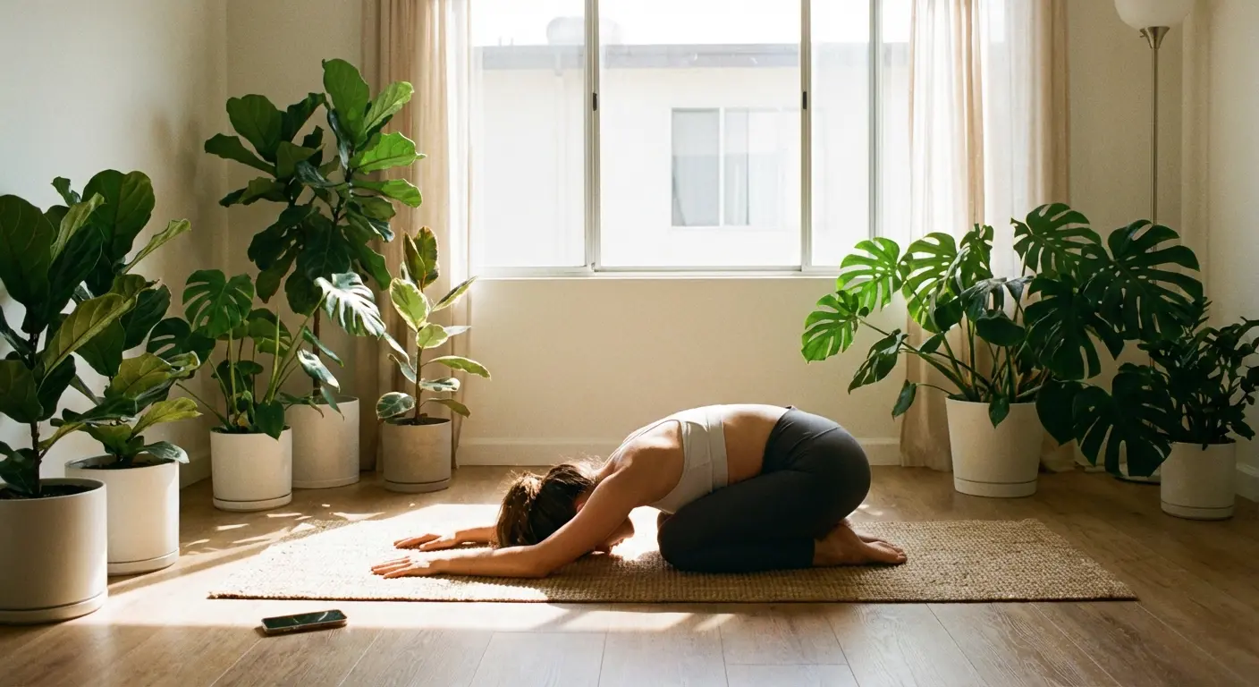 Simply Yoga app displaying a yoga pose demonstration