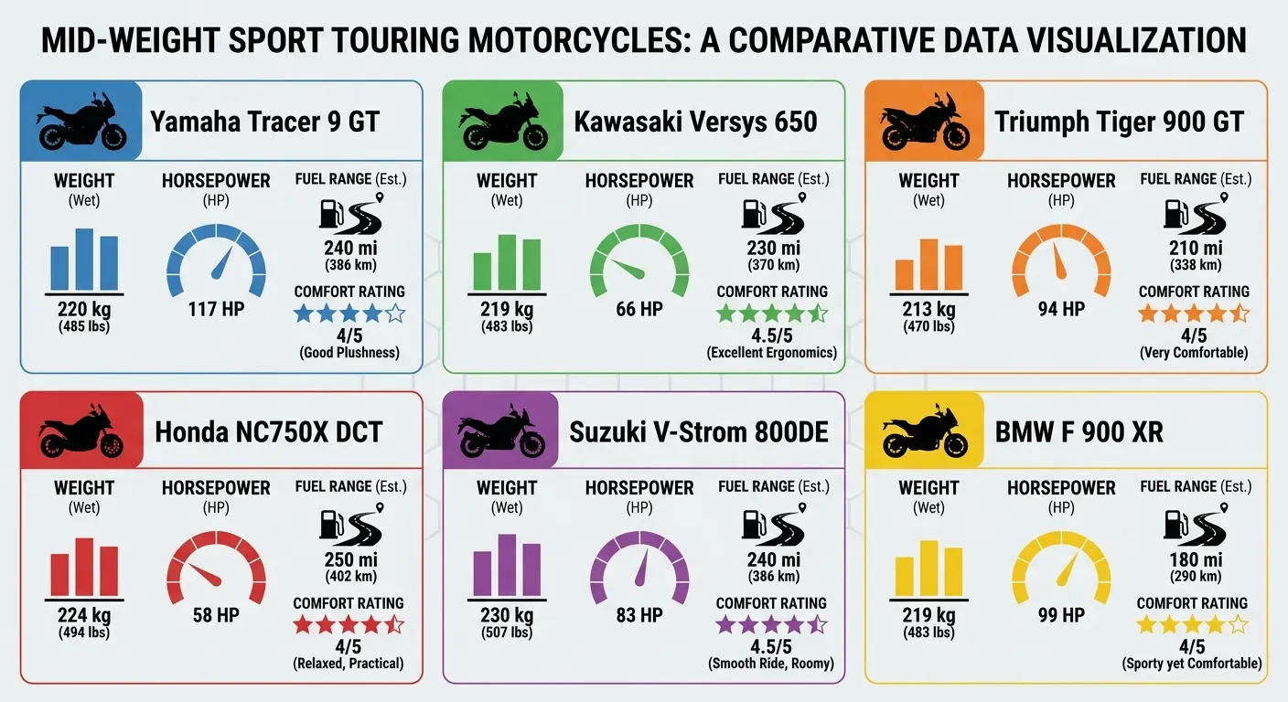 Mid-weight sport touring motorcycles comparison